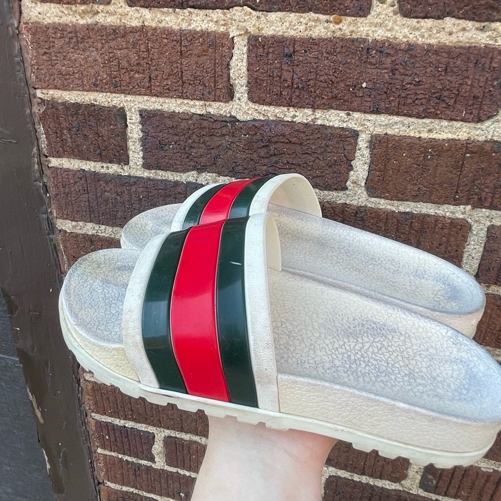 Gucci Red and Green Striped Slide Sandals